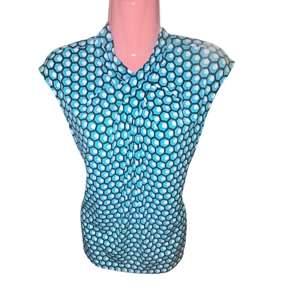 Worthington Turquoise Black Stretch Blouse Women’s Size Medium Short sleeve top - Picture 2 of 9